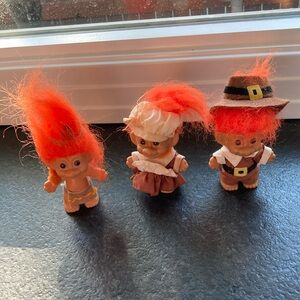 3 VINTAGE HALLOWEEN/ THANKSGIVING TROLLS DOLLS EXCELLENT CONDITION !